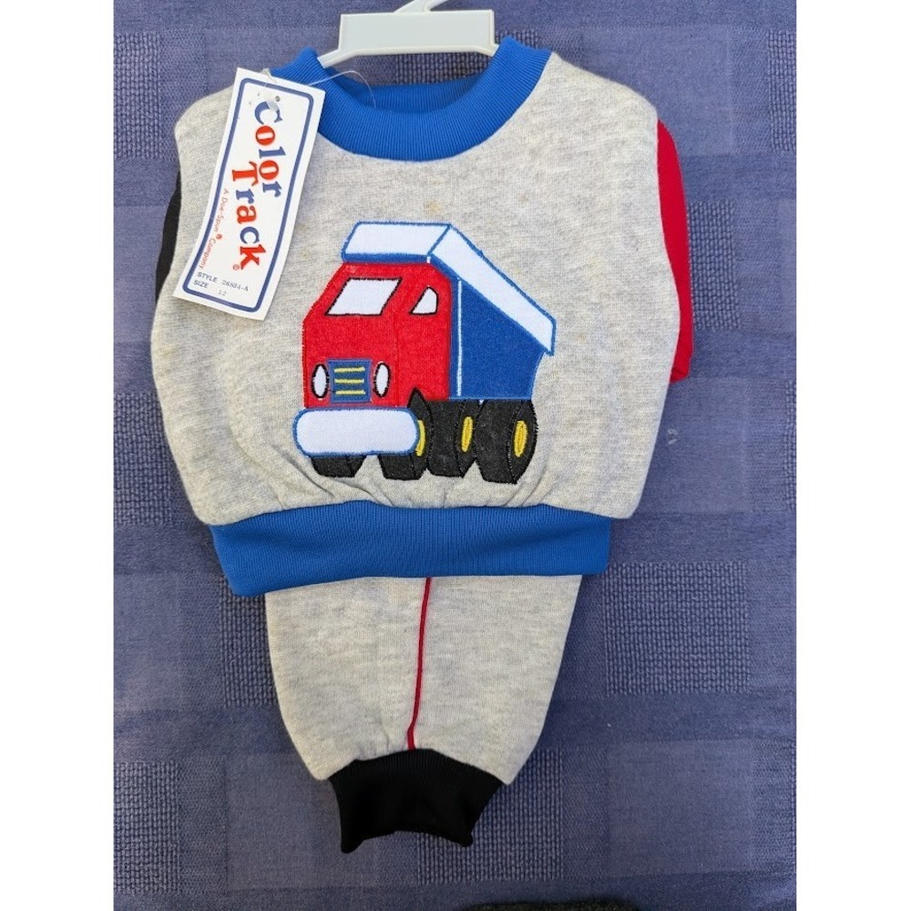 Vintage Doe Spun Baby 12 Months Color Truck Embroidered Track Suit Set Sweatsuit
